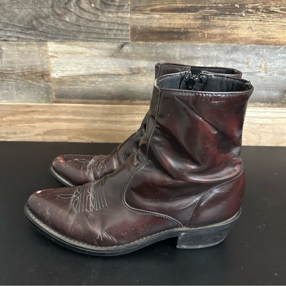 Laredo Long Haul Leather Black Cherry Zip Short Western Boot 62008 Men Sz 9.5 EW - Picture 1 of 9